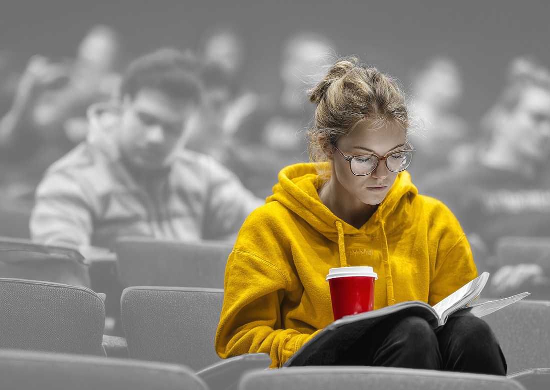 A student studying with focus